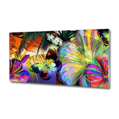 Quadro in verde Fiori e una farfalla