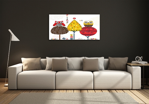 Quadro vetro Gufi su un albero