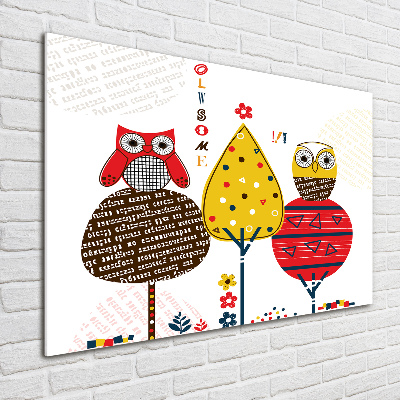 Quadro vetro Gufi su un albero