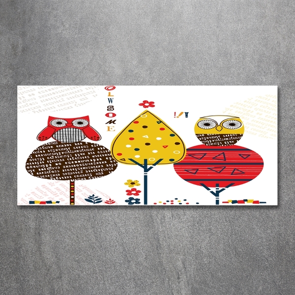 Quadro vetro Gufi su un albero