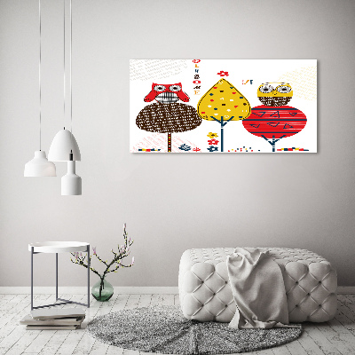 Quadro vetro Gufi su un albero