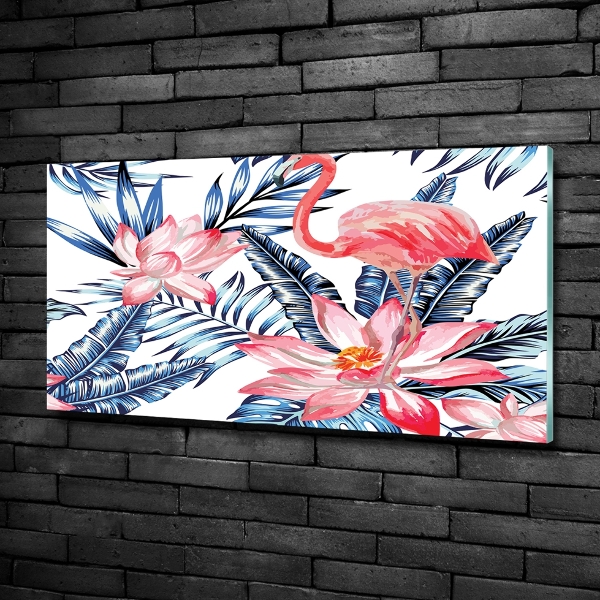 Quadro su vetro Fenicotteri e piante