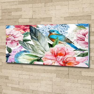 Quadro su vetro Fiori e uccelli