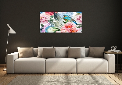 Quadro su vetro Fiori e uccelli