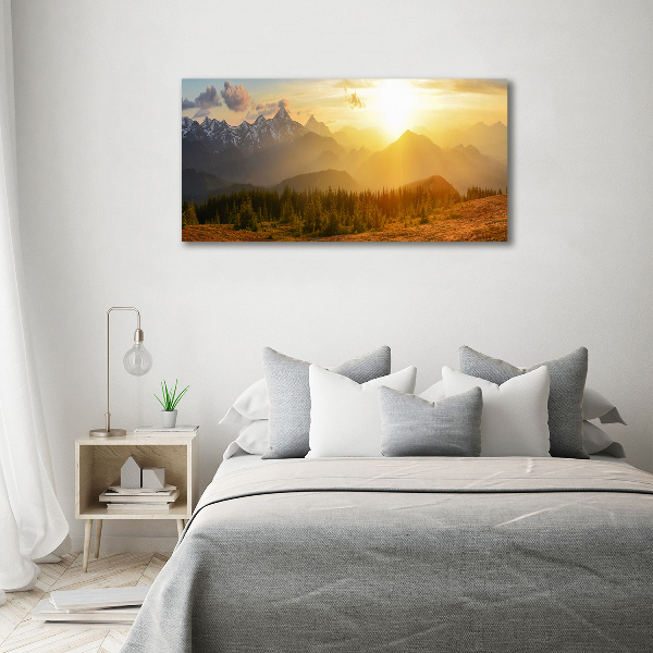 Quadro vetro Tramonto sulle montagne