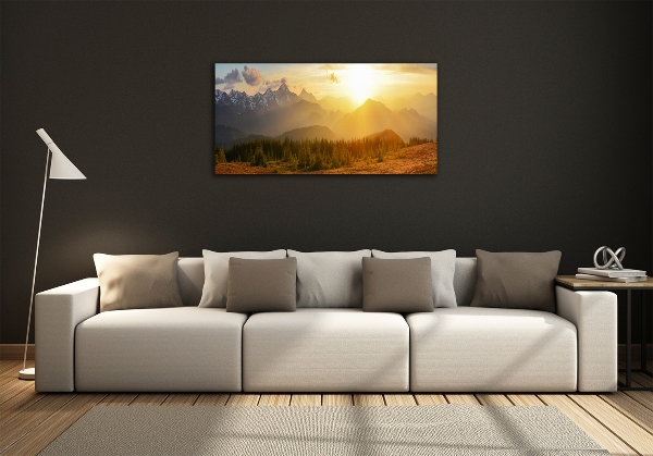 Quadro vetro Tramonto sulle montagne