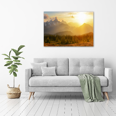 Quadro vetro Tramonto sulle montagne