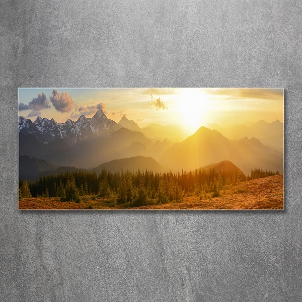 Quadro vetro Tramonto sulle montagne