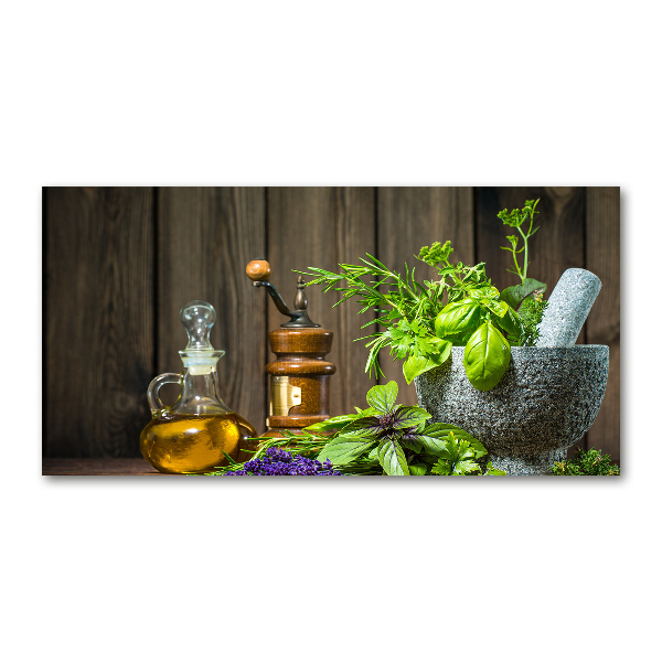 Quadro vetro Erbe aromatiche in un mortaio