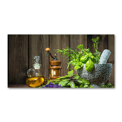 Quadro vetro Erbe aromatiche in un mortaio
