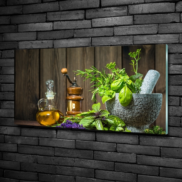 Quadro vetro Erbe aromatiche in un mortaio