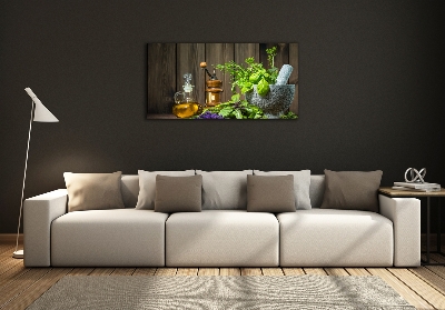 Quadro vetro Erbe aromatiche in un mortaio