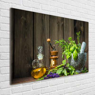 Quadro vetro Erbe aromatiche in un mortaio