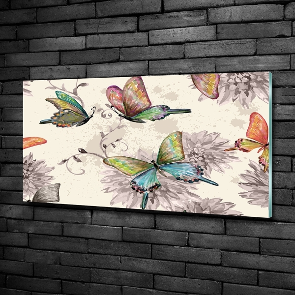 Quadro su vetro Farfalle e fiori