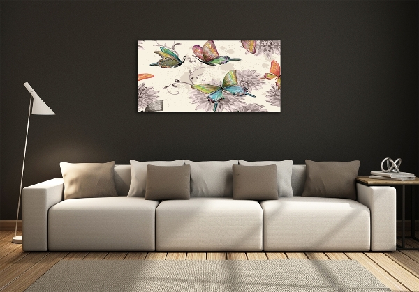 Quadro su vetro Farfalle e fiori