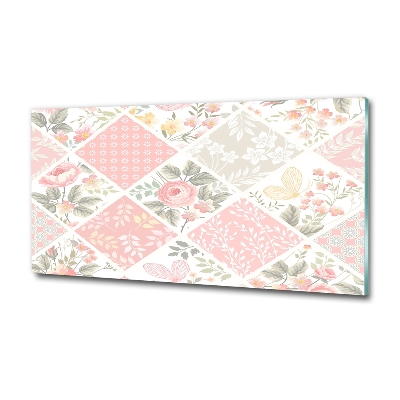 Quadro su vetro Motivo con rose e farfalle