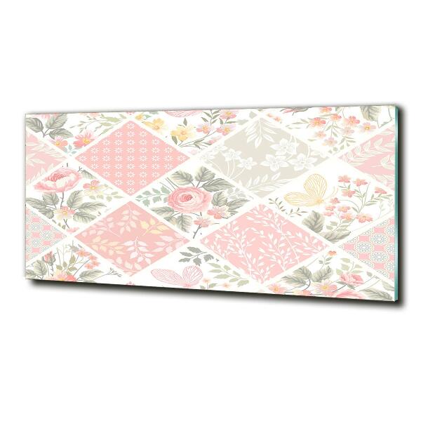 Quadro su vetro Motivo con rose e farfalle