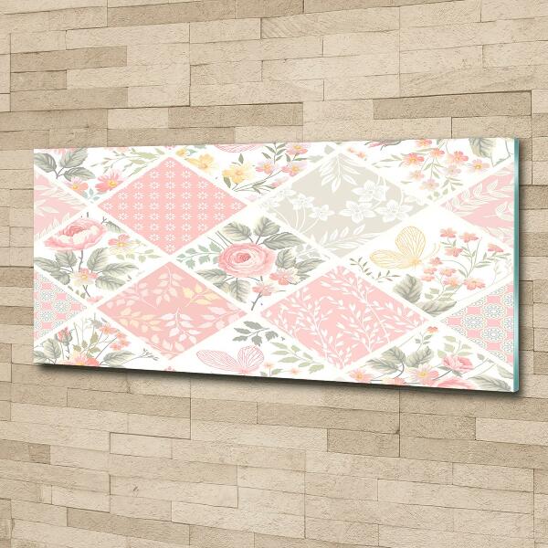 Quadro su vetro Motivo con rose e farfalle