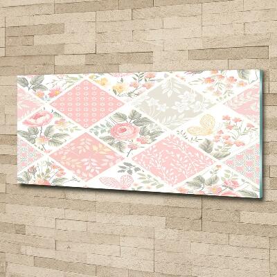 Quadro su vetro Motivo con rose e farfalle