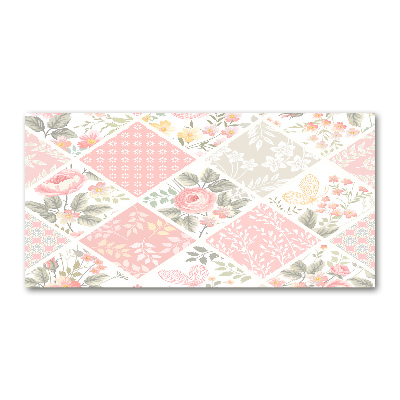 Quadro su vetro Motivo con rose e farfalle