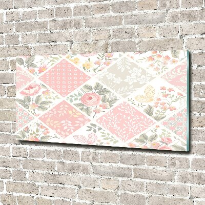 Quadro su vetro Motivo con rose e farfalle