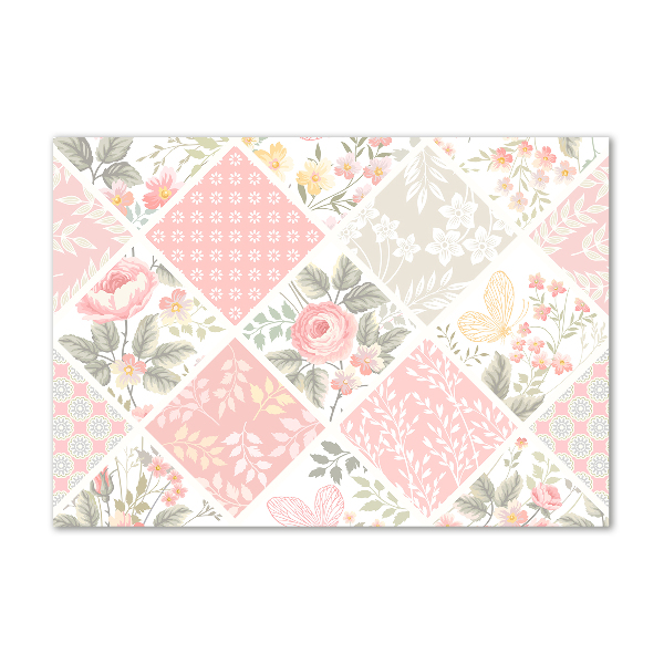 Quadro su vetro Motivo con rose e farfalle