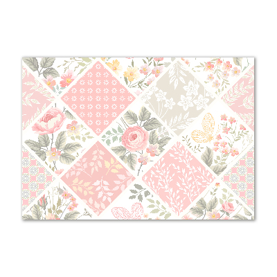 Quadro su vetro Motivo con rose e farfalle