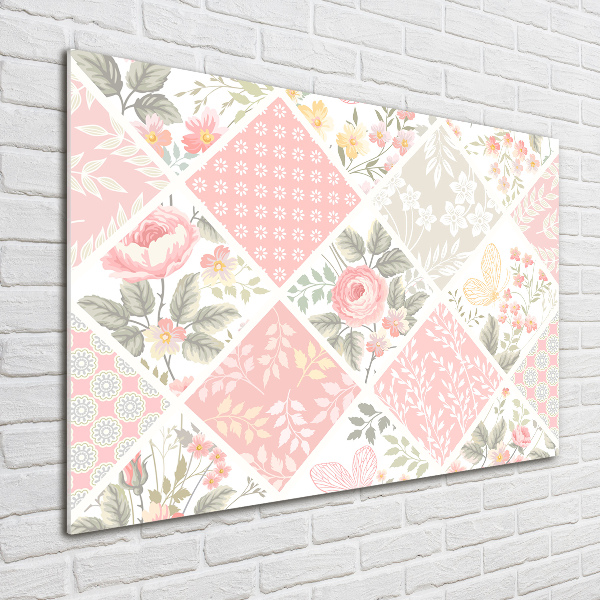 Quadro su vetro Motivo con rose e farfalle