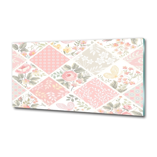 Quadro su vetro Motivo con rose e farfalle