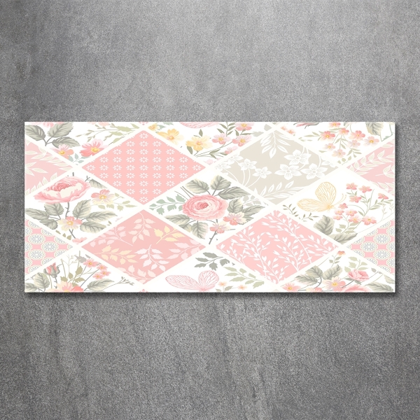 Quadro su vetro Motivo con rose e farfalle