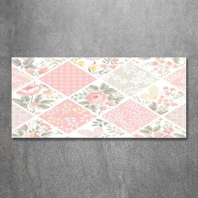 Quadro su vetro Motivo con rose e farfalle