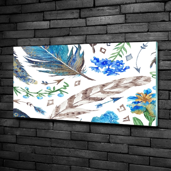 Quadro vetro Piume e fiori