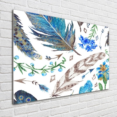 Quadro vetro Piume e fiori