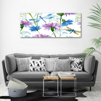 Quadro su vetro Fiori e libellule