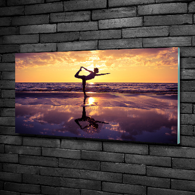 Quadro su vetro Yoga sulla spiaggia