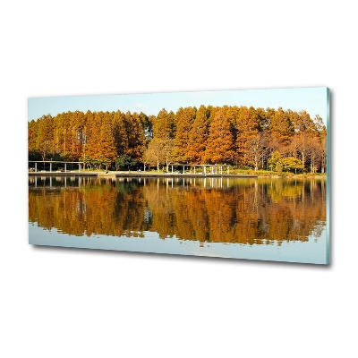 Quadro in verde Foresta in riva al lago