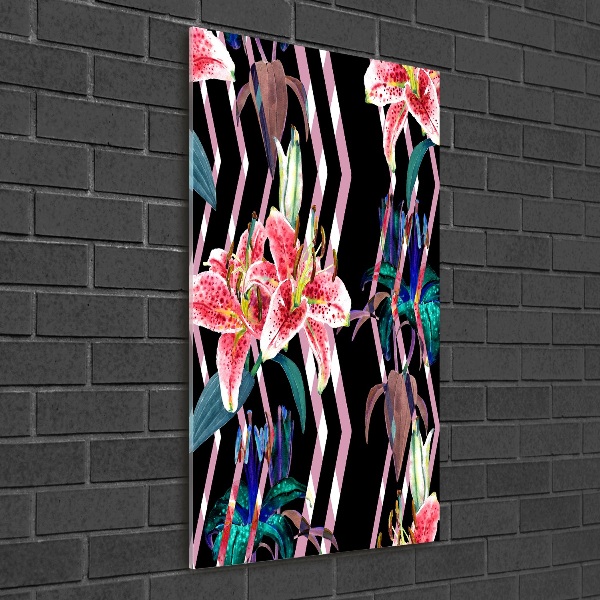 Quadro di vetro verticale Sfondo di gigli