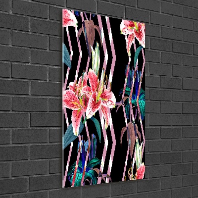 Quadro di vetro verticale Sfondo di gigli