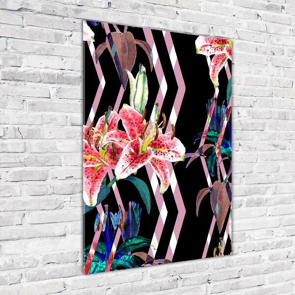 Quadro di vetro verticale Sfondo di gigli