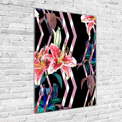 Quadro di vetro verticale Sfondo di gigli