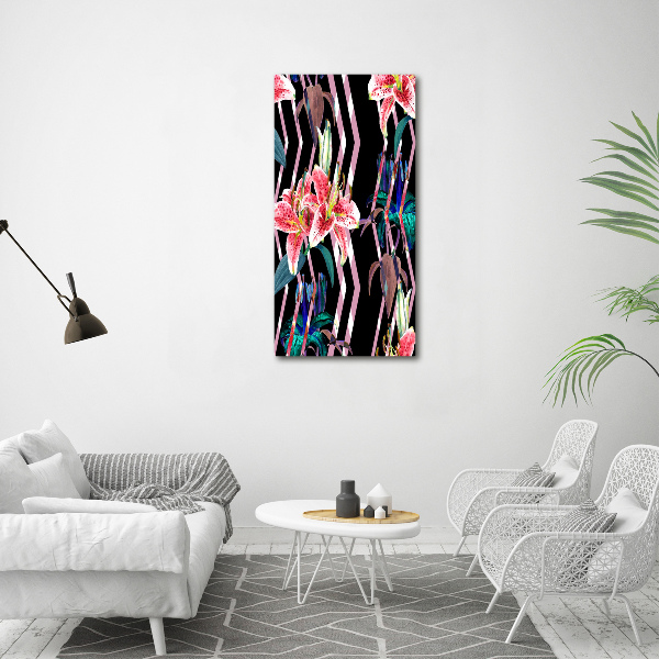 Quadro di vetro verticale Sfondo di gigli