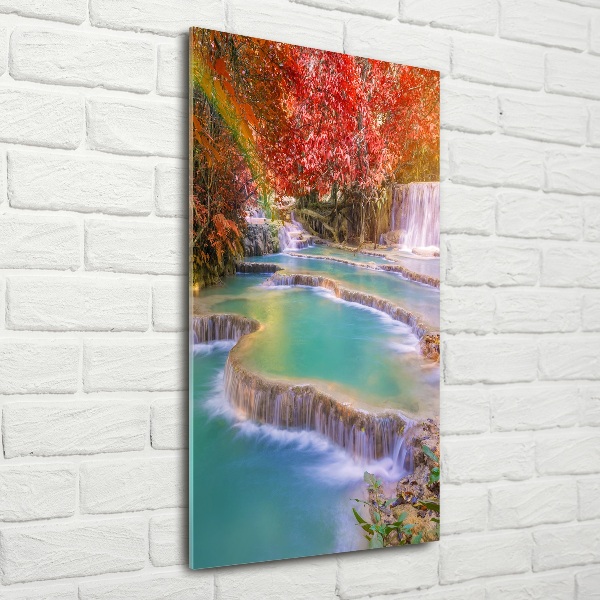 Quadro vetro verticale Cascata in autunno