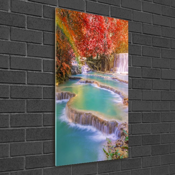 Quadro vetro verticale Cascata in autunno