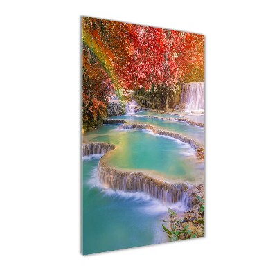 Quadro vetro verticale Cascata in autunno