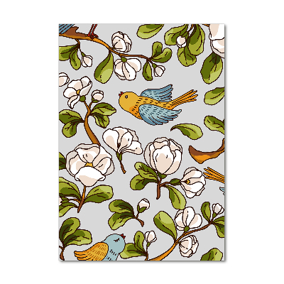 Quadro in vetro verticale Uccelli e fiori