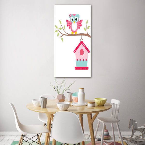 Quadro di vetro verticale Gufo su un ramo