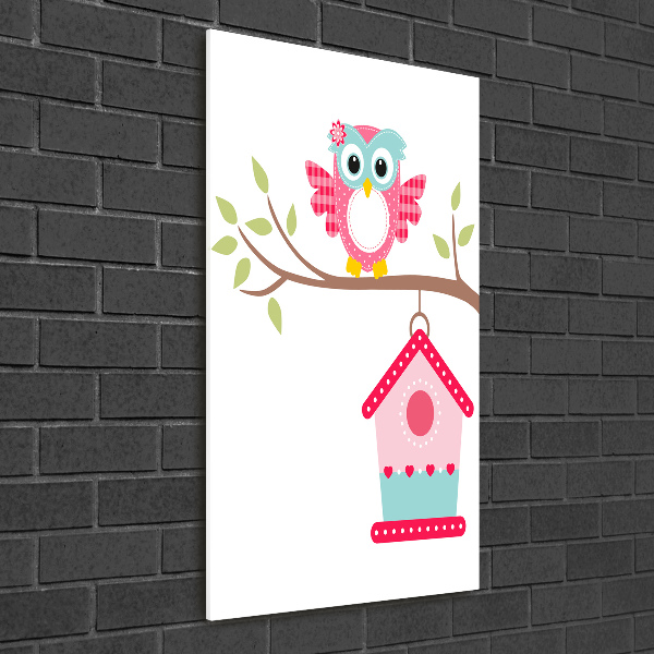 Quadro di vetro verticale Gufo su un ramo