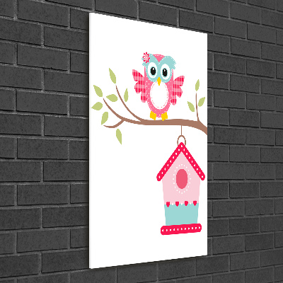 Quadro di vetro verticale Gufo su un ramo