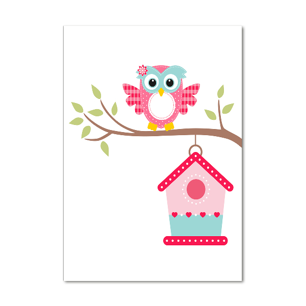 Quadro di vetro verticale Gufo su un ramo