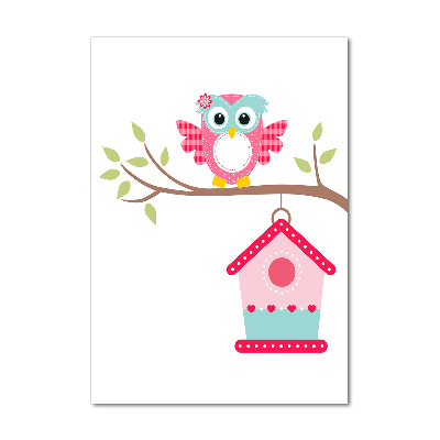 Quadro di vetro verticale Gufo su un ramo